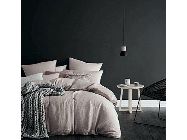 Eikei Washed Cotton Chambray Duvet Cover Solid Color Casual Modern Style Bedding Set Relaxed Soft Feel Natural Wrinkled Look King White Newegg Com