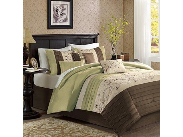 Madison Park Serene Queen Size Bed Comforter Set In A Bag Aqua Embroidered 7 Pieces Bedding Sets Faux Silk Bedroom Comforters Newegg Com