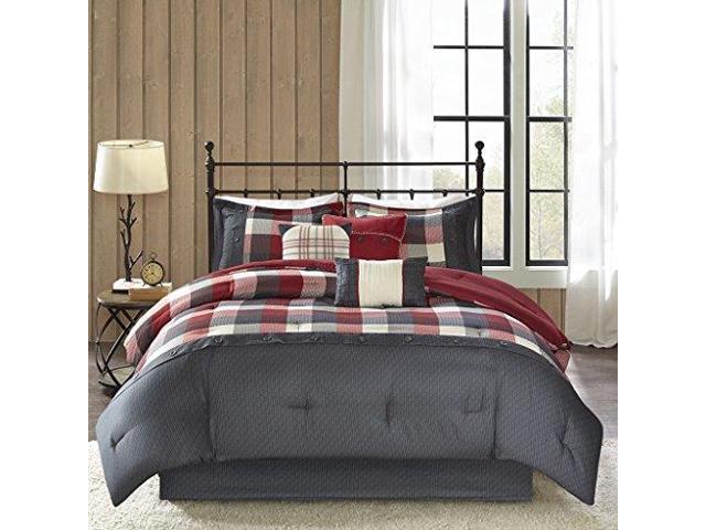 Madison Park Ridge Queen Size Bed Comforter Set In A Bag Red Plaid 7 Pieces Bedding Sets Ultra Soft Microfiber Bedroom Comforters Newegg Com