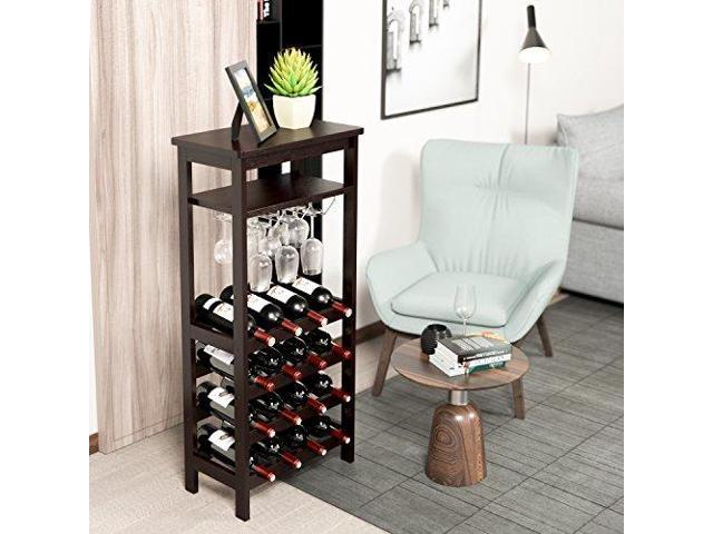 Homfa Wine Bottle Rack With Glass Holder 4 Tier Wine Cabinet