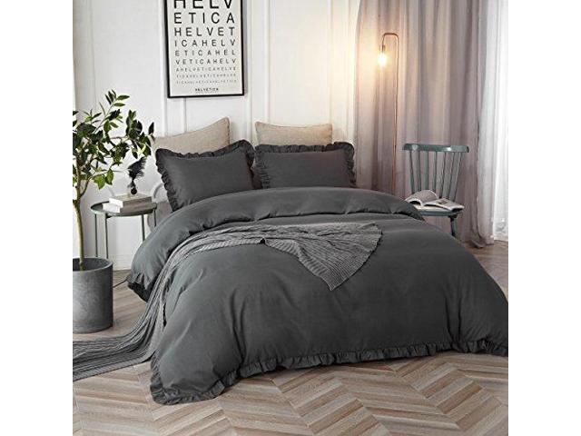 Home Garden Ruffled Duvet Cover Set Solid Color Vintage Bedding