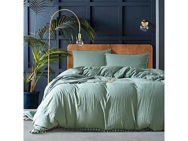 Aimay Pom Poms 3 Piece Duvet Cover Set 1 2 Pillow Shams Stonewashed Brushed Luxury 100 Super Soft Microfiber Bedding Collection Twin