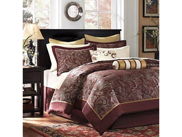 Madison Park Aubrey Full Size Bed Comforter Set In A Bag Black Champagne Paisley Jacquard 12 Pieces Bedding Sets Ultra Soft Microfiber Bedroom