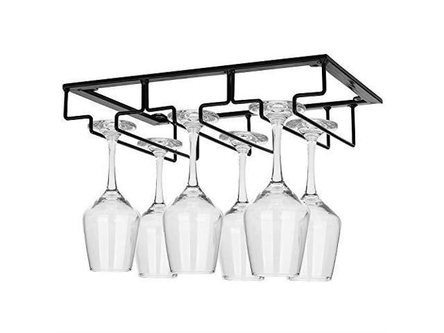 Defway Wine Glass Rack Under Cabinet Stemware Holder Glasses Storage Hanger Metal Organizer For Bar Kitchen Black Newegg Com