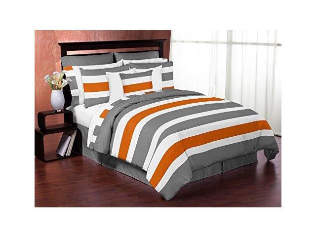 Sweet Jojo Designs 3piece Gray Orange And White Childrens Teen Fullqueen Boys Stripe Bedding Set Collection Newegg Com