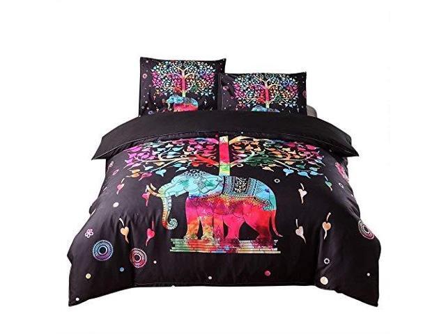 Dasyfly 3 Piece Bohemian Duvet Cover Sets Queen Size Mandala Elephant Boho Chic Bedding For Aducts Boys Girls Black White