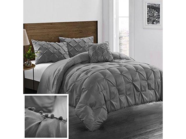 Pintuck Down Alternative Comforter Set With Pompom Evolive 3pc Set