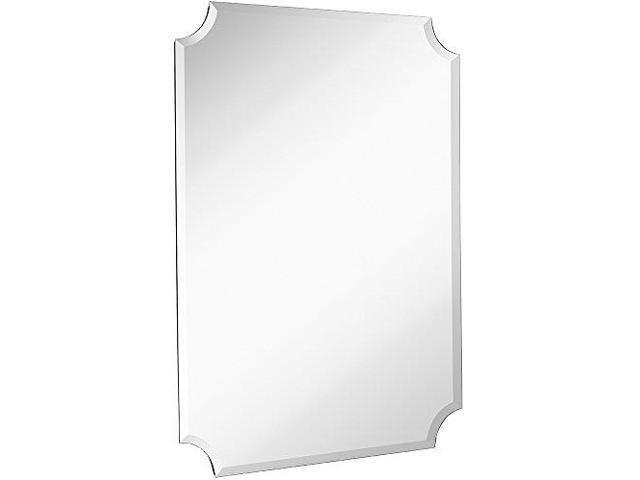 Beveled Scalloped Edge Rectangular Wall Mirror 1 Inch Bevel Curved Corners Rectangle Mirrored Glass Panel For Vanity Bedroom Or Bathroom Hangs