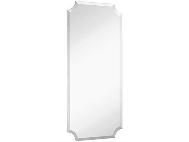 Beveled Scalloped Edge Rectangular Wall Mirror 1 Inch Bevel Curved Corners Rectangle Mirrored Glass Panel For Vanity Bedroom Or Bathroom Hangs