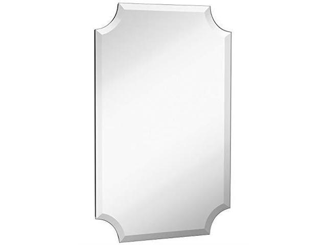 Beveled Scalloped Edge Rectangular Wall Mirror 1 Inch Bevel Curved Corners Rectangle Mirrored Glass Panel For Vanity Bedroom Or Bathroom Hangs