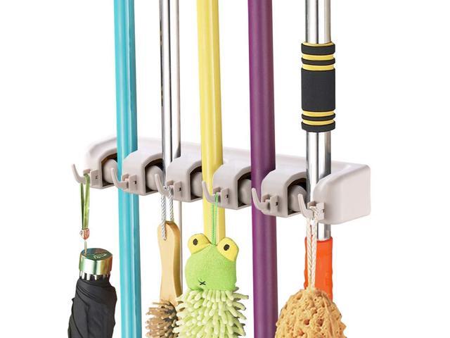 Imillet Mop And Broom Holder Wall Mounted Organizer Storage Tool Rack With 5 Ball Slots 6 Hooks Gray One Pack Newegg Com