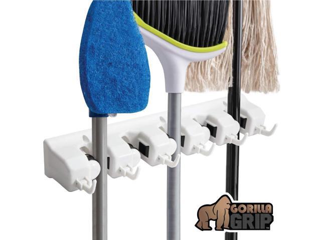 Gorilla Grip Mop And Broom Holder 5 Auto Adjust Slots 6 Hooks Holds Up To 50 Lbs Easy Install Wall Mount Cleaning Gardening Tools