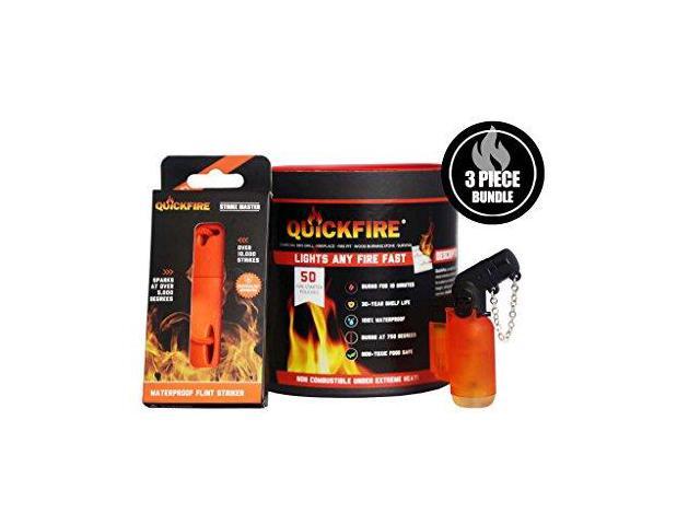 Quickfire 3 Piece Fire Bundle Includes X1 Angled Torch Lighter With Butane Emergency Flint Starter Amp X50 Pack Canister Of Nontoxic Waterproof Quickfire 3 Piece Fire Bundle Includes X1 Angled Torch Lighter With Butane Emergency Flint Starter Amp X50 Pack Canister Of Nontoxic Waterproof