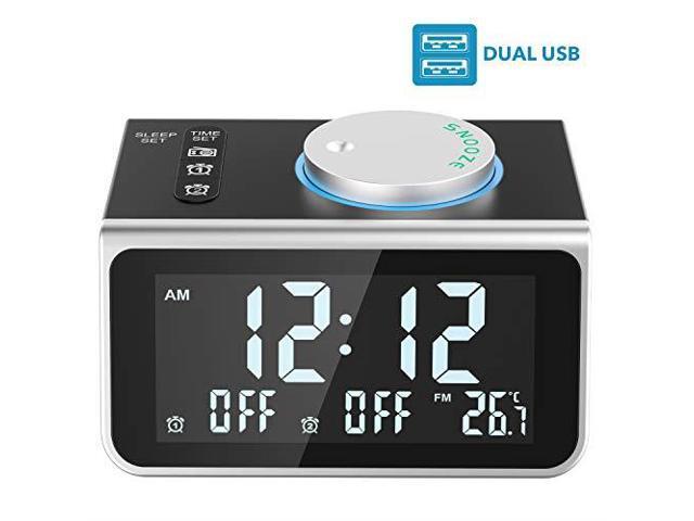 Alarm Clock Radio With Dual Alarms32 Digital Display And Dimmer7 Soundssnooze2 Usb Portsbedside Fm Clocks Temp For