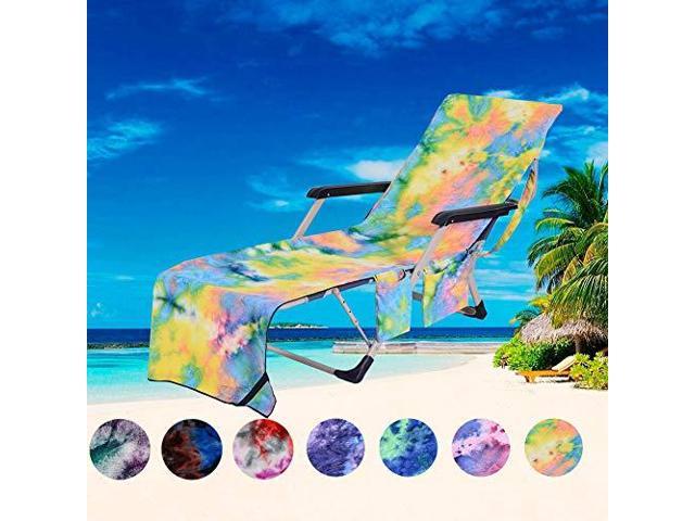 Beach Chair Cover Microfiber Chaise Lounge Towel Cover With Storage Pockets For Pool Sun Lounger Hotel Garden Blue Tiedye Newegg Com