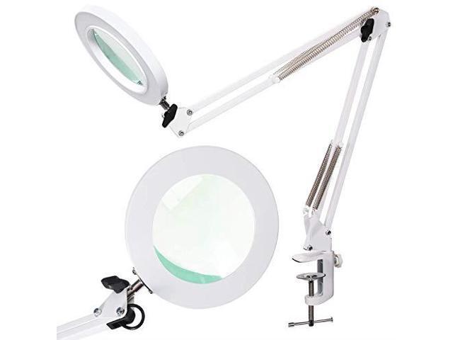 Magnifying Glass Desk Lamp With Clamp Whitewarm White Lighted 5diopter Magnifier Lens Adjule Metal Swivel Arm Led Light For Reading Crafts