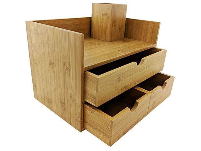Sherwood Amp Co 3tier Bamboo Desk Organizer With Drawers Perfect For Office Supplies Vanity Kitchen And Home Or Tabletop Bonus Pen