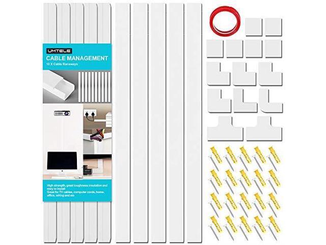 Cord Concealer Raceway Kit 10 White Cable Management Channels Paintable System