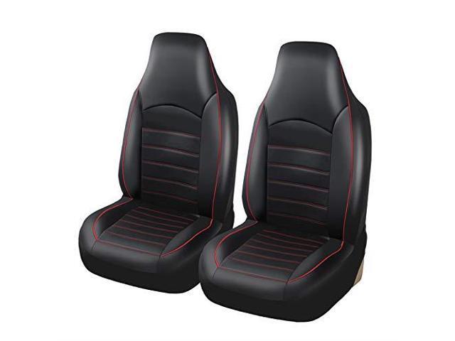 Classic Universal Pu Leather Car Front Seat Covers Bucket Cover Fit Most Cars Trucks Suvs Or Vans 2 Pcs Red Trim Auto Set