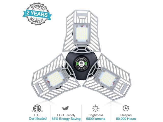 Led Garage Lights Deformable Tri Bright Led Light 60w Adjustable Garage Ceiling Lights 6000lumen Garage Lighting Compatible With E26 27 Socket No