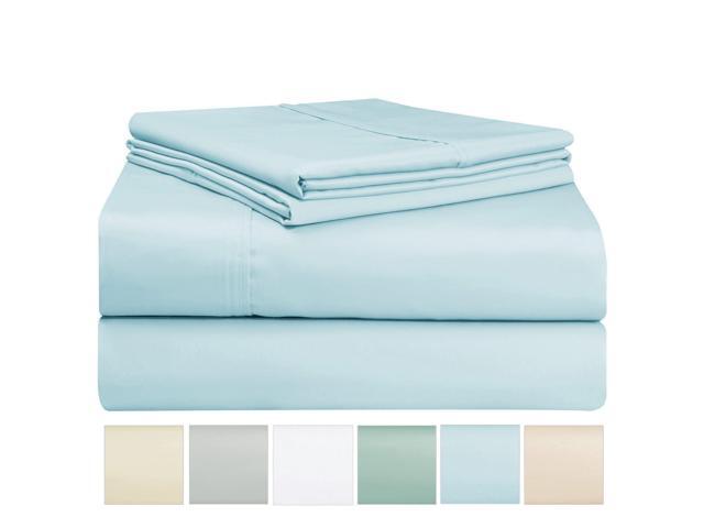 400 Thread Count 4 Piece Sheet Set 100 Long Staple Cotton Light Blue Queen Bed Sheets Soft Sateen Weave Fit Upto 17 Inch Deep Pockets By