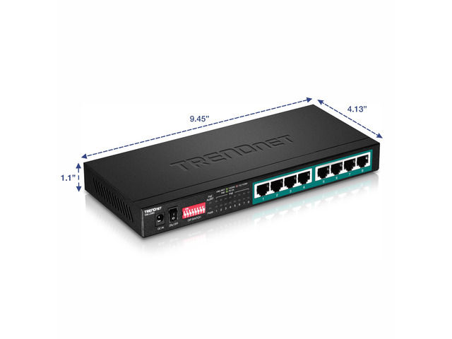 TRENDnet 8-Port Gigabit PoE+ Switch – Langstrecken-PoE Bis 200 M, 65 W Gesamtleistung, Schwarz
