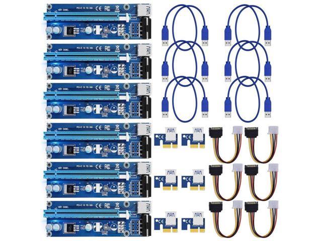 MintCell 6-Pack of 6-Pin PCI-E Express 1X to 16X 60cm USB Riser Adapter 