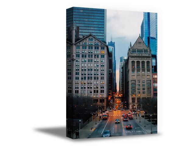 Awkward Styles Chicago Canvas Decor Chicago Cityscape Wall Art Chicago Framed Picture Evening In Chicago Urban Canvas Collection Chicago Skyscrapers Photo American City View Art Made In Usa Newegg Com
