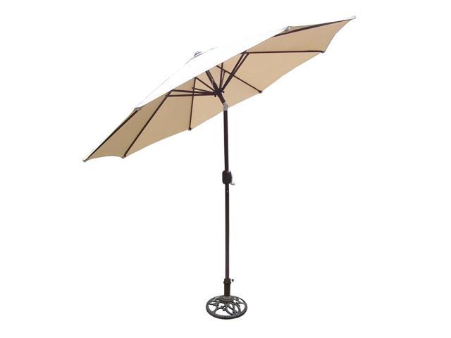 9 Beige And Brown Patio Umbrella With Crank And Tilt System With Base Newegg Com