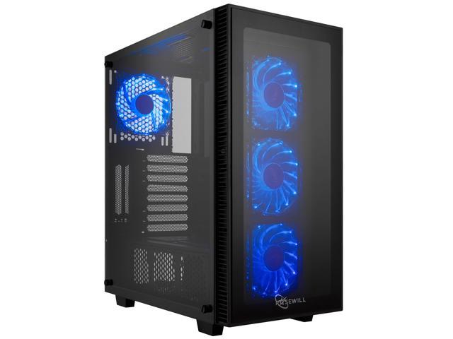 PC Gaming Computer Case Tempered Glass/Steel ATX Mid Tower Blue LED Fans USB 3.0 