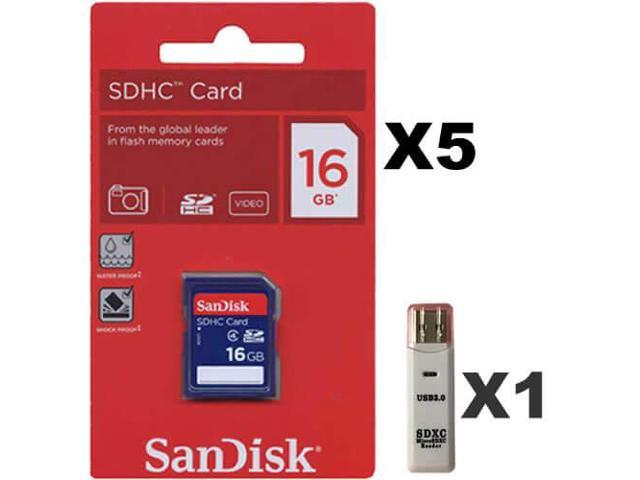 SanDisk 16GB SDHC Class 4 SDSDB-016G-B35 Memory Card Retail (5 Pack) with 1  Reader - Newegg.com