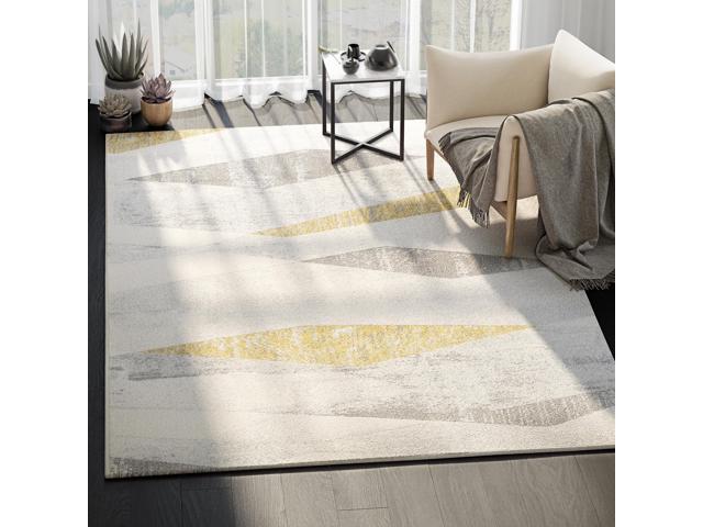 Grey & Yellow Abstract Art Area Rug Abani Rugs Laguna Collection Modern 4' x 6' Rectangle Accent Rug Contemporary Style 