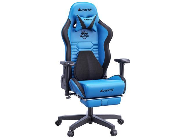 AutoFull Gaming Chair Office Chair Desk Chair with Ergonomic Lumbar Support, Racing Style PU Leather PC High Back Adjustable Swivel Task Chair with Footrest,Blue.