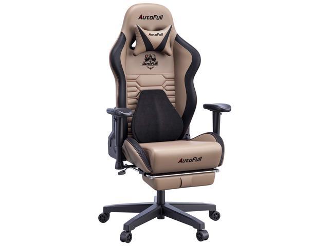 AutoFull Gaming Chair Office Chair Desk Chair with Ergonomic Lumbar Support, Racing Style PU Leather PC High Back Adjustable Swivel Task Chair with Footrest,Brown.