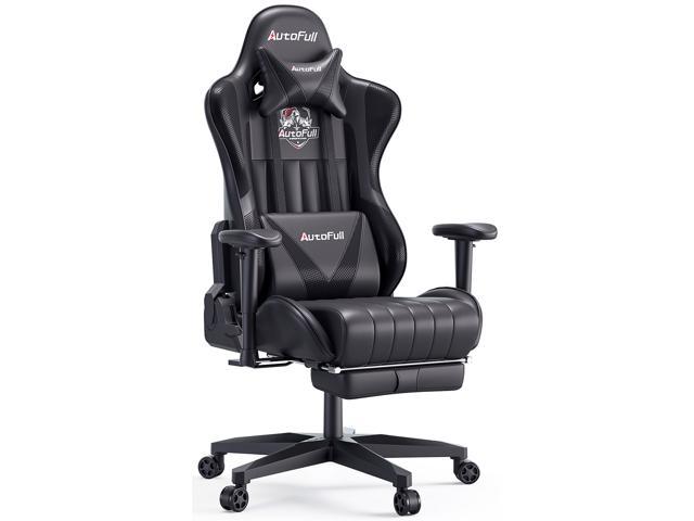 AutoFull Gaming Chair Desk Chair Office Chair Ergonomic High Back Computer Chair with Height Adjustment, Footrest,Headrest and Lumbar Support E-Sports Swivel Chair,black