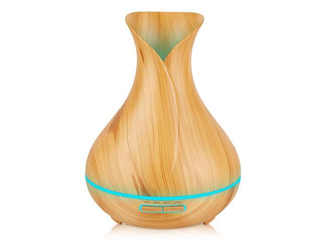 KBAYBO 400ml Diffusers for Essential Oils Aroma Cool Mist Ultrasonic Humidifier Oil Diffuser Wood Grain with 7-Color LED Light