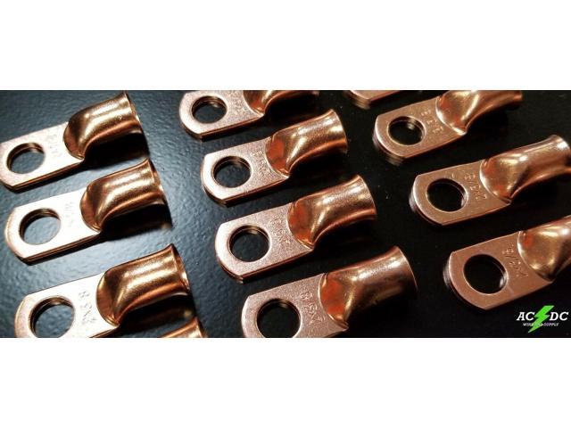 15 2 gauge Ring 5/16" Hole Terminal BATTERY Lug Bare Copper Un-insulated AWG