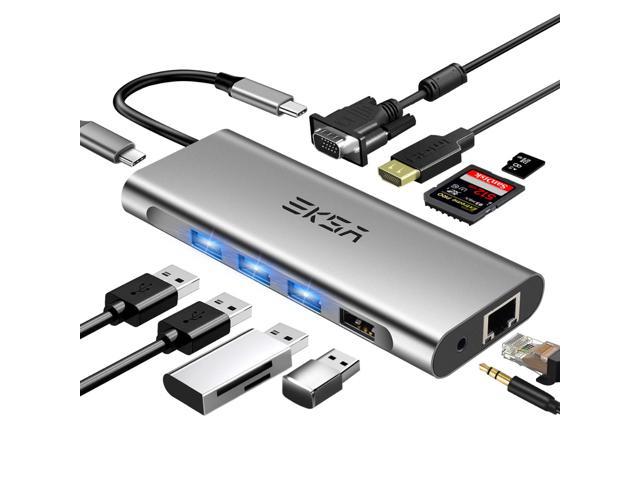 USB C Hub Adapter,10 in 1 Mac Adapter with HDMI,VGA,Gigabit Ethernet,3 USB Ports,Audio,100W PD,SD/TF Card Reader,USB C Hub Compatible for MacBook Pro,XPS More Type C Devices 