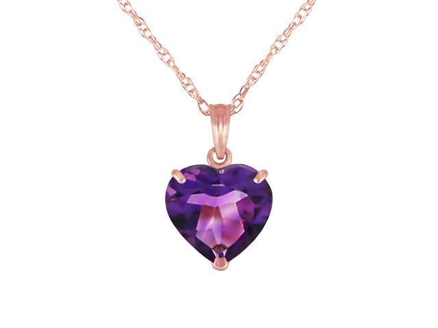 14K Solid Rose Gold Necklace with Natural 10mm Heart Amethyst