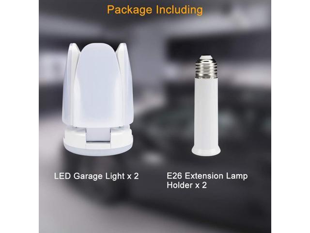 Led Garage Light 2 Pack 60w E26 6000lm Deformable Ceiling Lights 6500k Daylight White With 4 Adjustable Panels For Warehouse Work Basement - Deformable Led Garage Ceiling Lights 9000 Lumens
