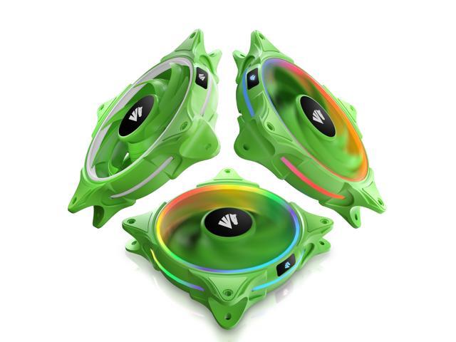 Asiahorse FS-9001 120mm Triple Light Loop Silent 20 LED Addressable RGB Fan with 5V Motherboard Sync/Analog PWM Controller (Green 3 pack )