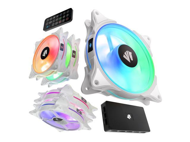 Asiahorse FS-9002 120mm ARGB Bearing Case/Radiator White Case Fan(in and Outside Light effect) with 5V Motherboard Sync/Analog PWM Hub (5PACK)