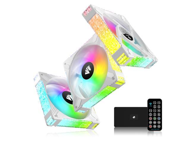 Asiahorse FS-N001 120mm ARGB White Case Fan with Motherboard Aura Sync Fan 3 Pack High Airflow,Speed Adjustable 800-1500RPM for PC Case 10-Port Fan Hub and Remote 