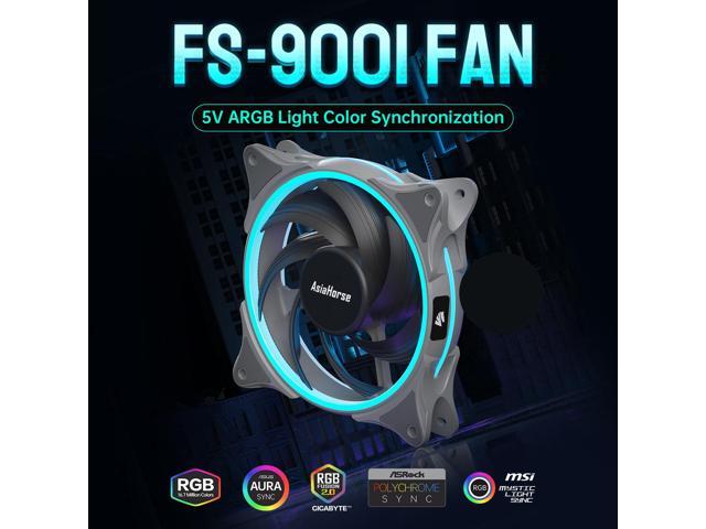 Asiahorse FS-9001 120mm Triple Light Loop Silent 20 LED Addressable RGB Fan with 5V Motherboard Sync/Analog PWM Controller (3 pack)-Grey