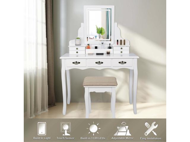 Dressing Makeup Table Stool Led Mirror Vanity Set Drawers Storage
