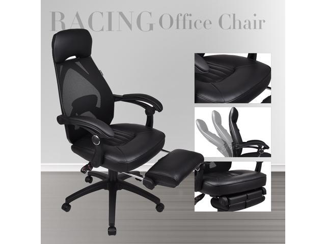 Elecwish High Back Office Chair Leather Desk Recliner Adjustable Armrest Footrest Lumbar Support Computer Swivel Task With Ergonomic