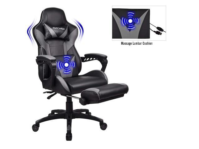 Elecwish Massage Racing Gaming Chair With Footrest Reclining Ergonomic High Back Office Headrest And Lumba Support Grey Newegg Com