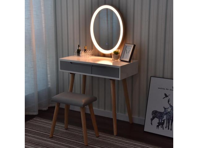 Vanity Table Set With Adjustable, Vanity Makeup Desk With Lights