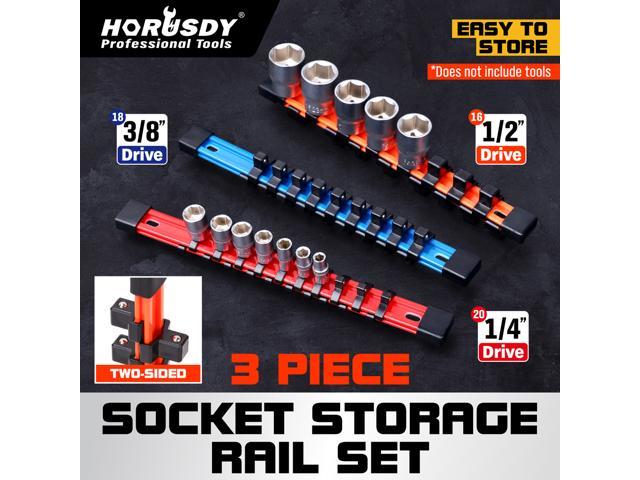 3PC 1/2" 3/8" 1/4" Socket Organizer Mountable Sliding Holder Rail Rack Storage 