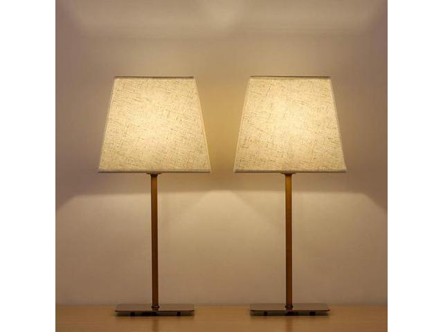 Haitral Tan Wooden Vintage Bedside Lamp Set Linen Fabric Shade Haitral Tan Wooden Vintage Bedside Lamp